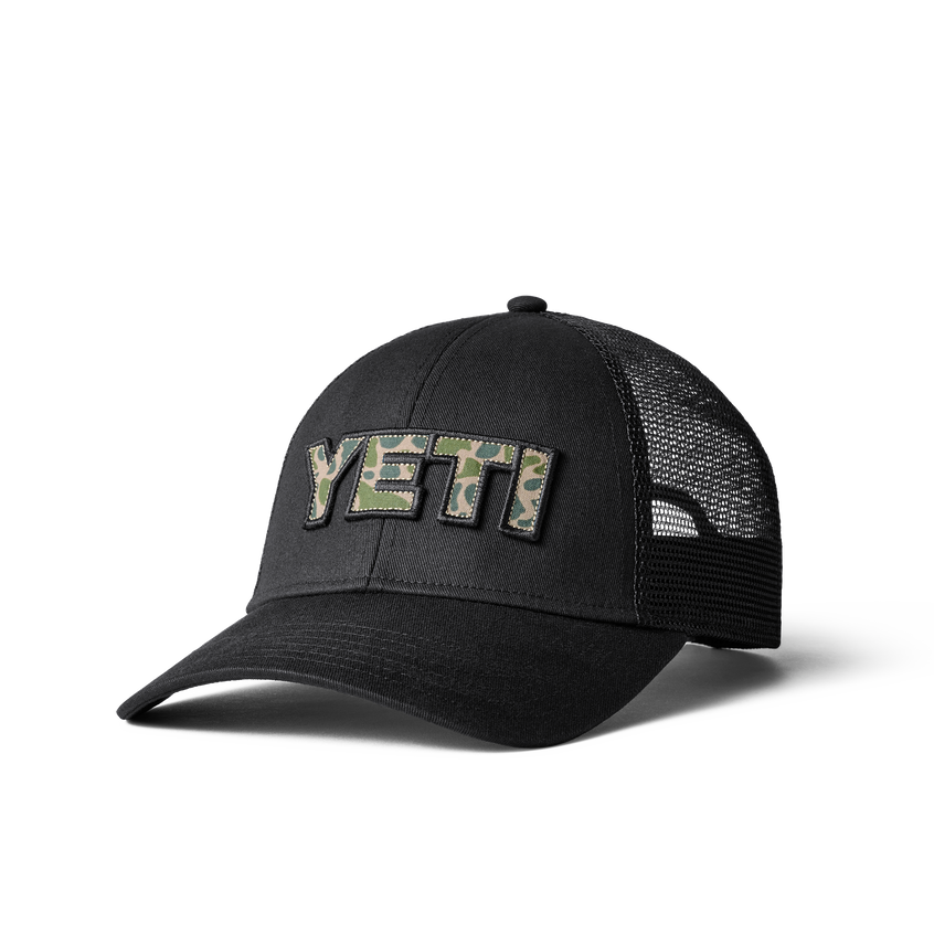 YETI Cappello Trucker logo badge stampa mimetica Nero